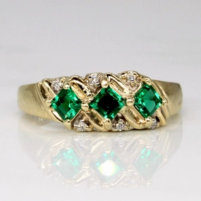 Synthetic Emerald & Natural Diamond Ring | 0.39ctw, 0.03ctw | SZ 6.75 | Graceful Layer