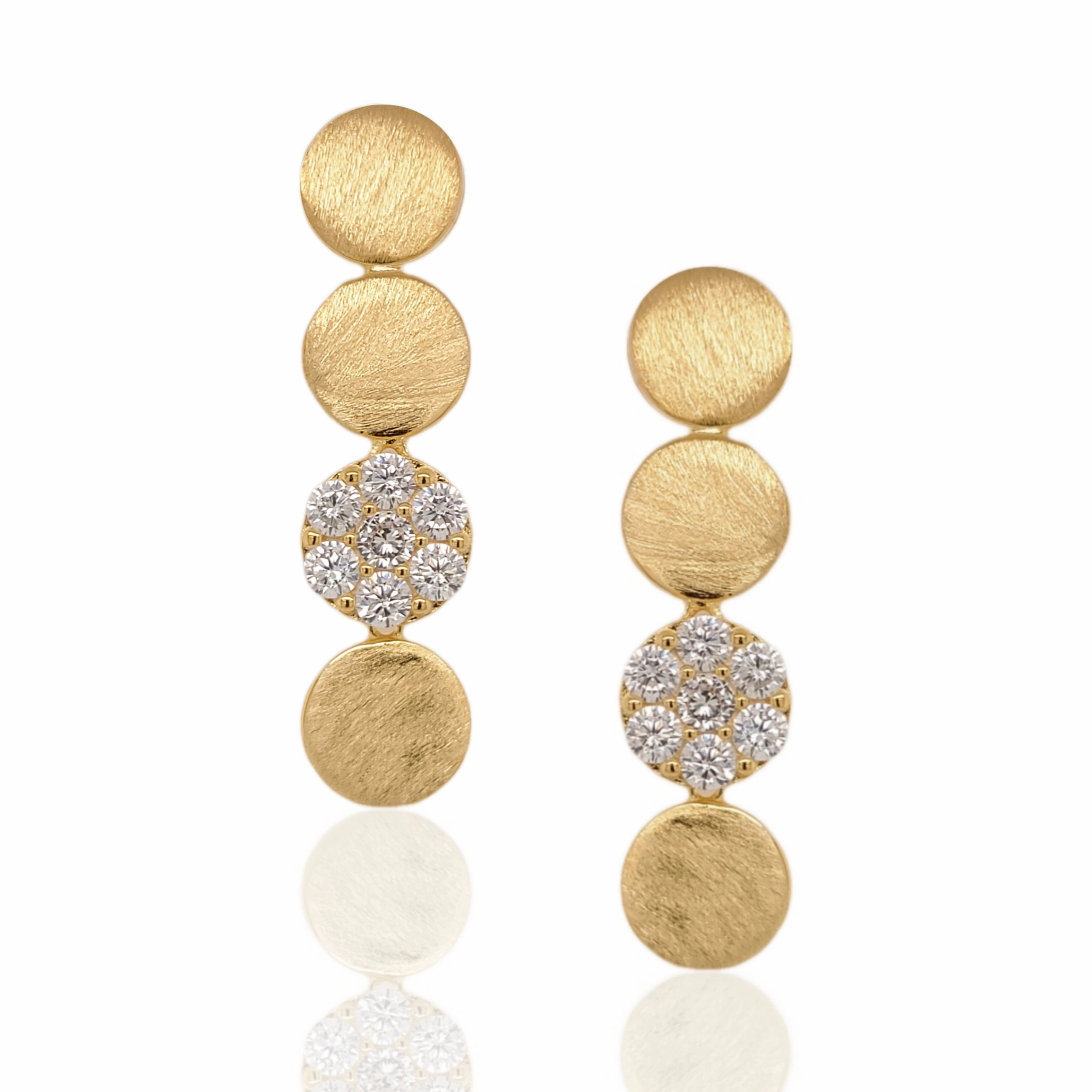 Gold Plated Sterling Silver Four Circle With CZ Cluster Earrings Charming Gems Graceful Sparkle