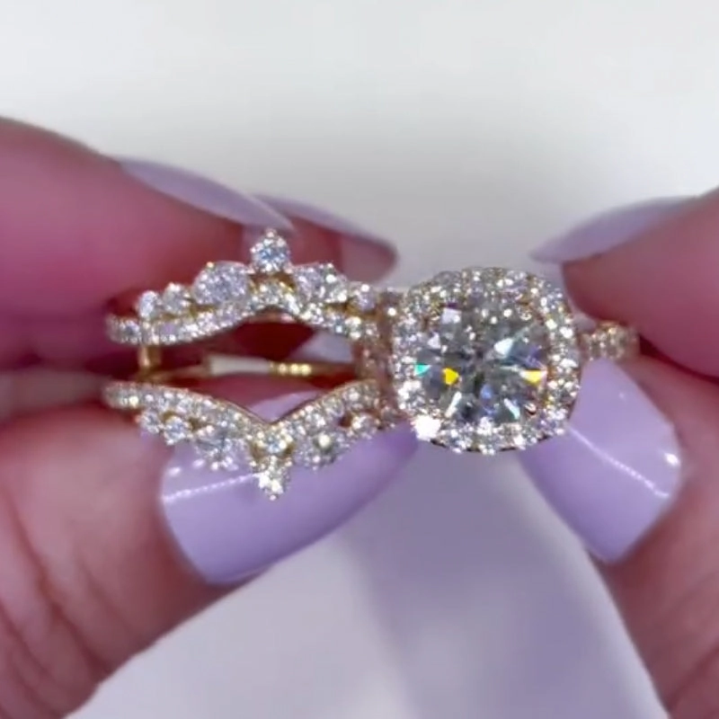 Halo Round Cut 2.0Ct Insert Wedding Ring With Vintage Engagement Ring Enhancer Sweet Spark Precious Shine