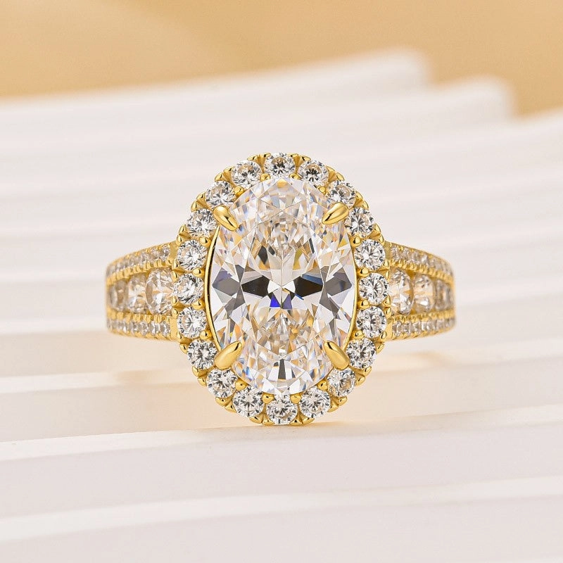 Quick Fit 4.0Ct Halo Oval Cut Split Shank Engagement Ring Promise Ring For Her