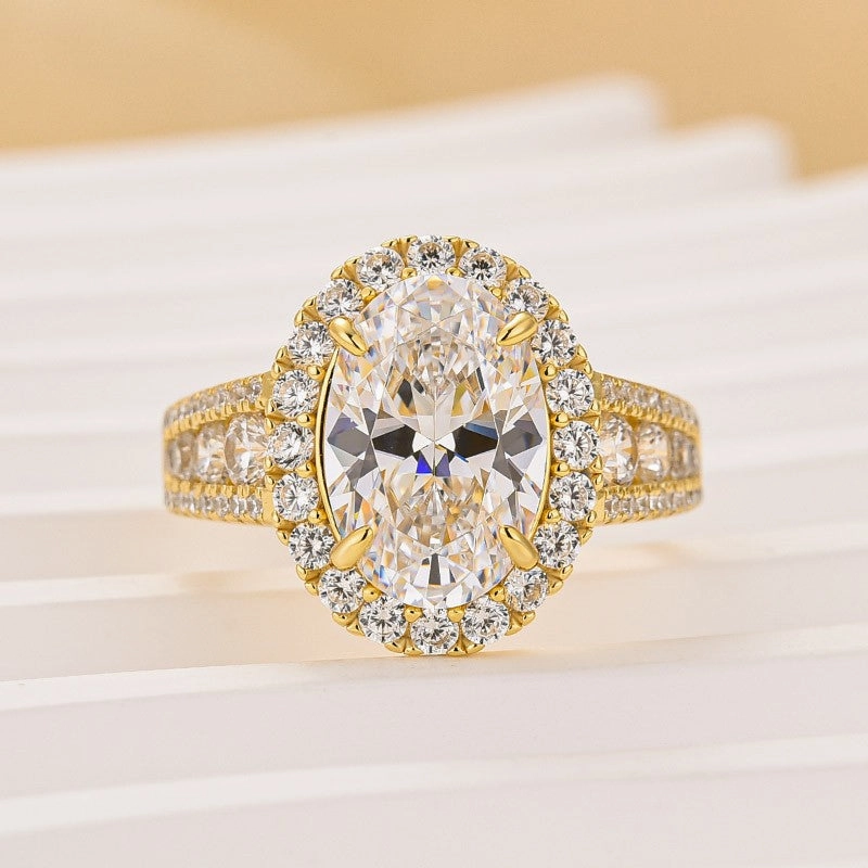 Minimal Accent Sophisticated Charm 4.0Ct Halo Oval Cut Split Shank Engagement Ring Promise Ring For Her