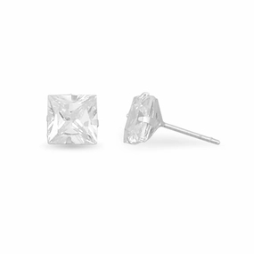 7mm Square Cubic Zirconia CZ Stud Earrings Mens Womens Teens Sterling Silver Effortless Glimmer