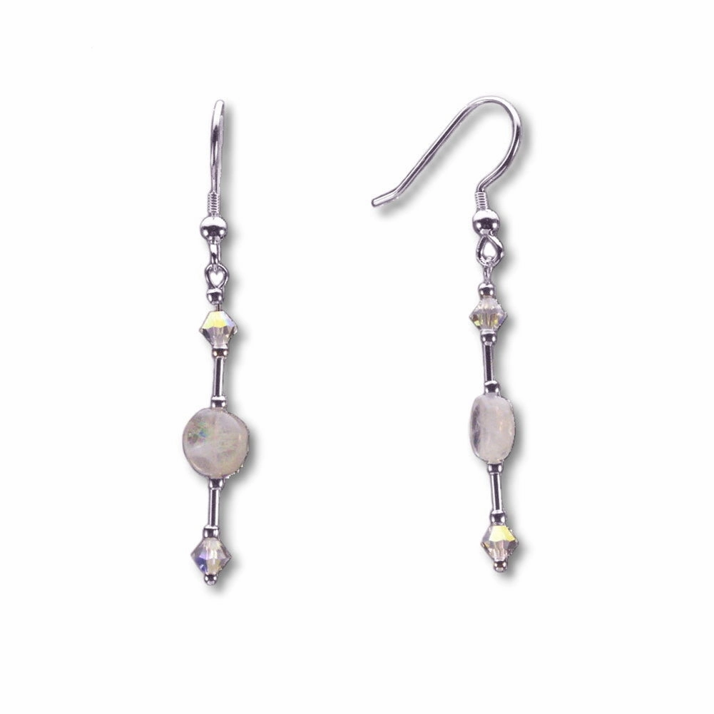 Rainbow Moonstone Coin Earrings Made with Swarovski(R) Crystal Sterling Silver Bold Lines