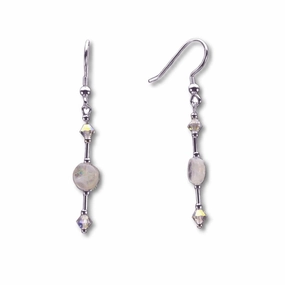 Rainbow Moonstone Coin Earrings Made with Swarovski(R) Crystal Sterling Silver Bold Lines