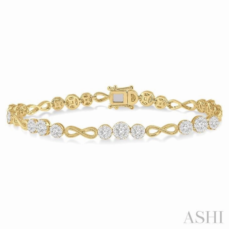 2 1/2 Ctw Tri-Mount Set & Milgrain Infinity Connector Lovebright Round Cut Diamond Bracelet in 14K Yellow and White Gold Cherished Keepsake