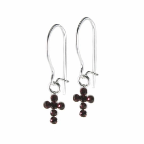 Red Cross Earrings with Swarovski(R) Crystals Sterling Silver Smooth Detail