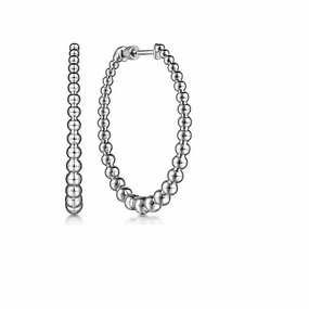 Beautiful Trinket Sterling Silver 40mm Oval Shape Round Beads Bujukan Screwback Hoop Earrings