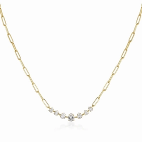 Sterling Silver Paperclip Chain with Pear Shaped CZ Necklace Trend Setting Event Look