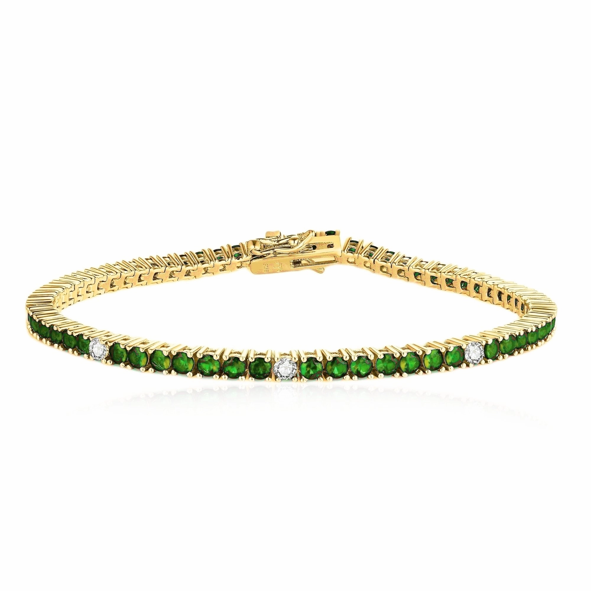 Shining Design Signature Touch Gold Plated Sterling Silver Ruby, Emerald, Sapphire, or Black Colored CZ Stone Bracelet