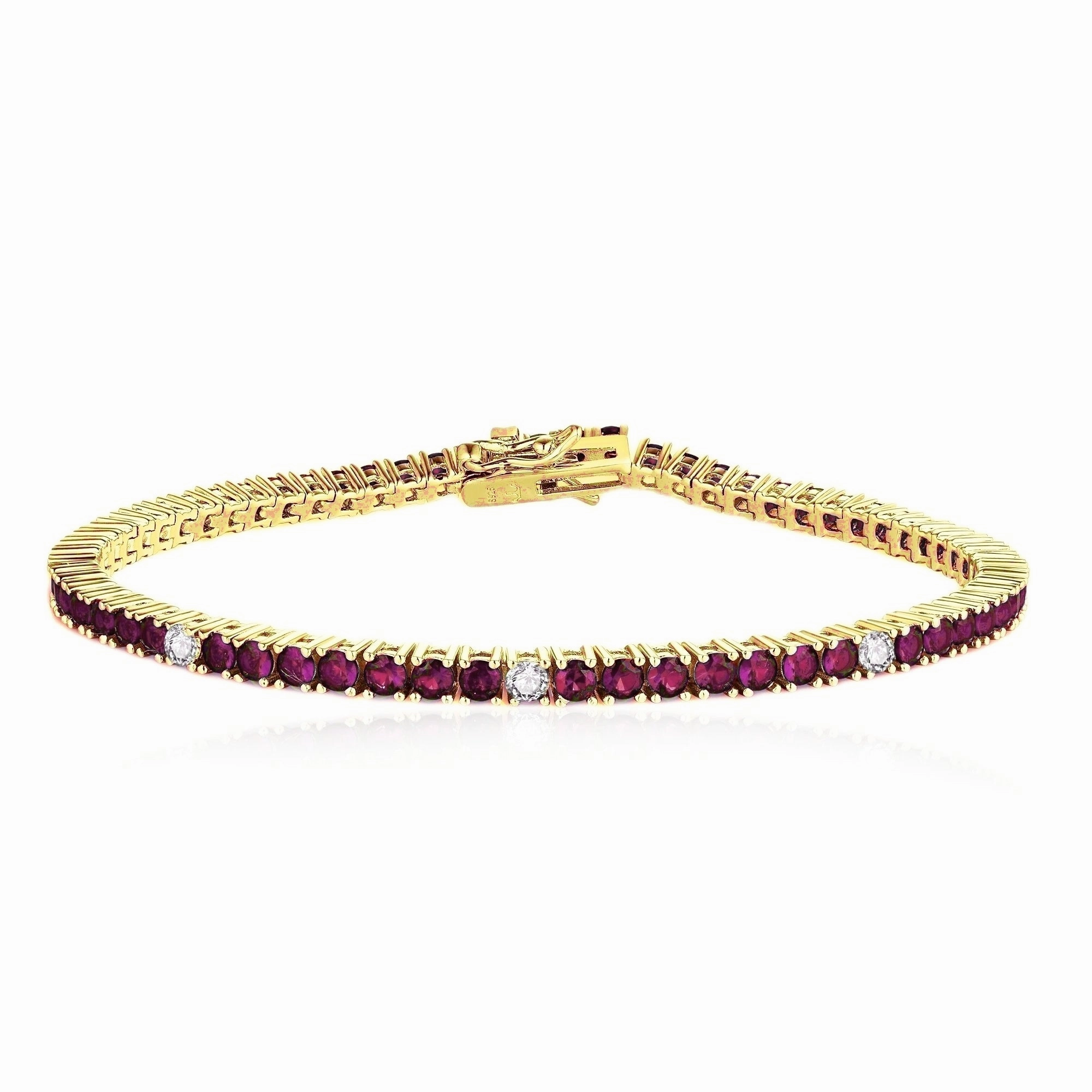 Classic Duo Evening Detail Gold Plated Sterling Silver Ruby, Emerald, Sapphire, or Black Colored CZ Stone Bracelet