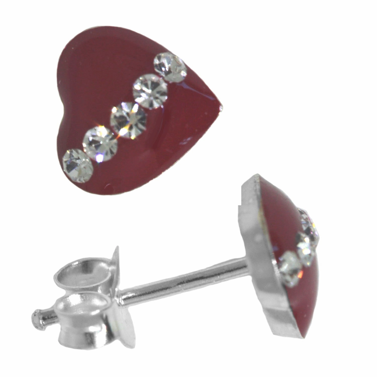 Red Heart Stud Earrings with Sparkling Rhinestones Sterling Silver Allure Form Effortless Finish