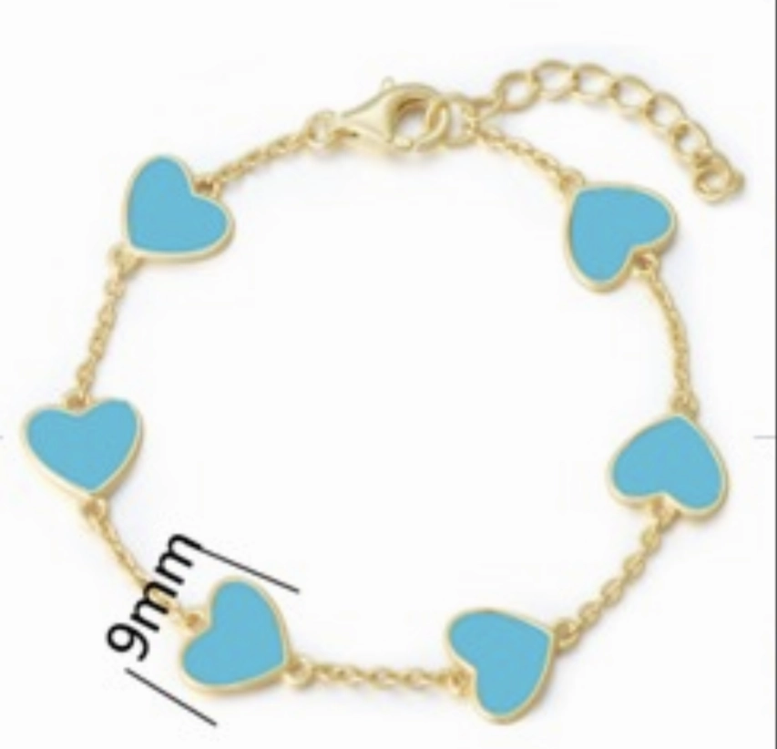 Gold Plated Sterling Silver Blue Enamel Heart Station Bracelet Distinctive pieces