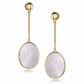 Minimalist Charm Elite Highlight Gold Plated Sterling Silver Oval Mother of Pearl Earrings
