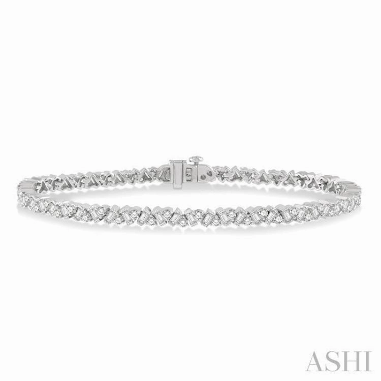 3 Ctw Zigzag Baguette and Round Cut Diamond Bracelet in 14K White Gold Entire Blends