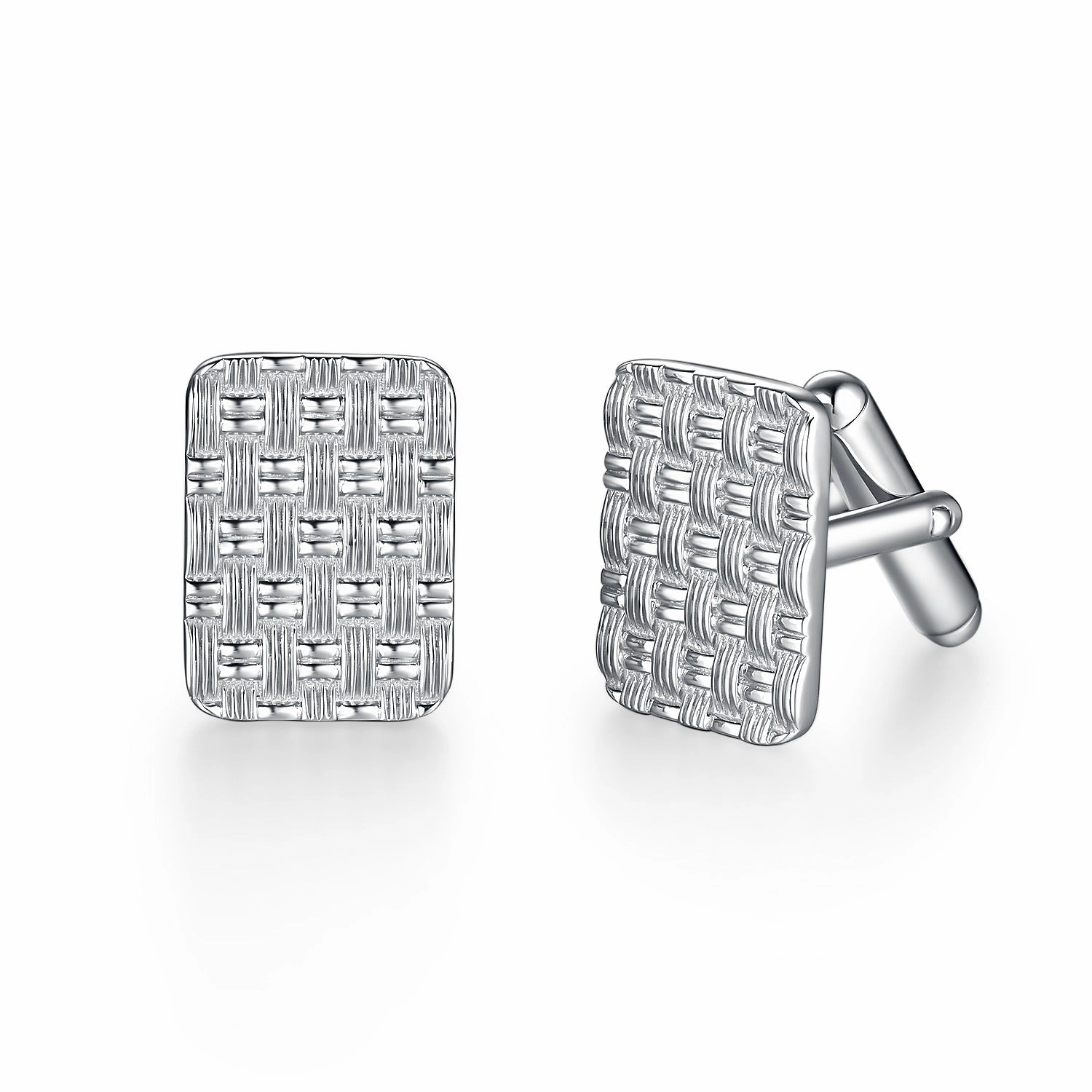 Rhodium Plated or Gold-plated Sterling Silver Weave Cufflinks Crisp Lines Layered Detail