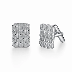 Rhodium Plated or Gold-plated Sterling Silver Weave Cufflinks Crisp Lines Layered Detail
