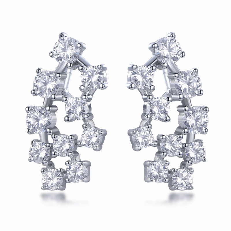 Rhodium Plated Sterling Silver 20 Stone Cluster Stud Earring Timeless Craft