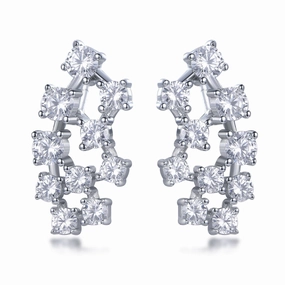Rhodium Plated Sterling Silver 20 Stone Cluster Stud Earring Timeless Craft