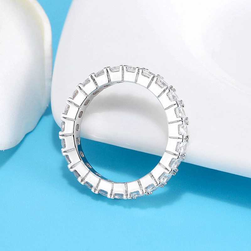 Rhodium Plated Sterling Silver 3mm CZ Eternity Band Ring in Basket Setting Precious Shine