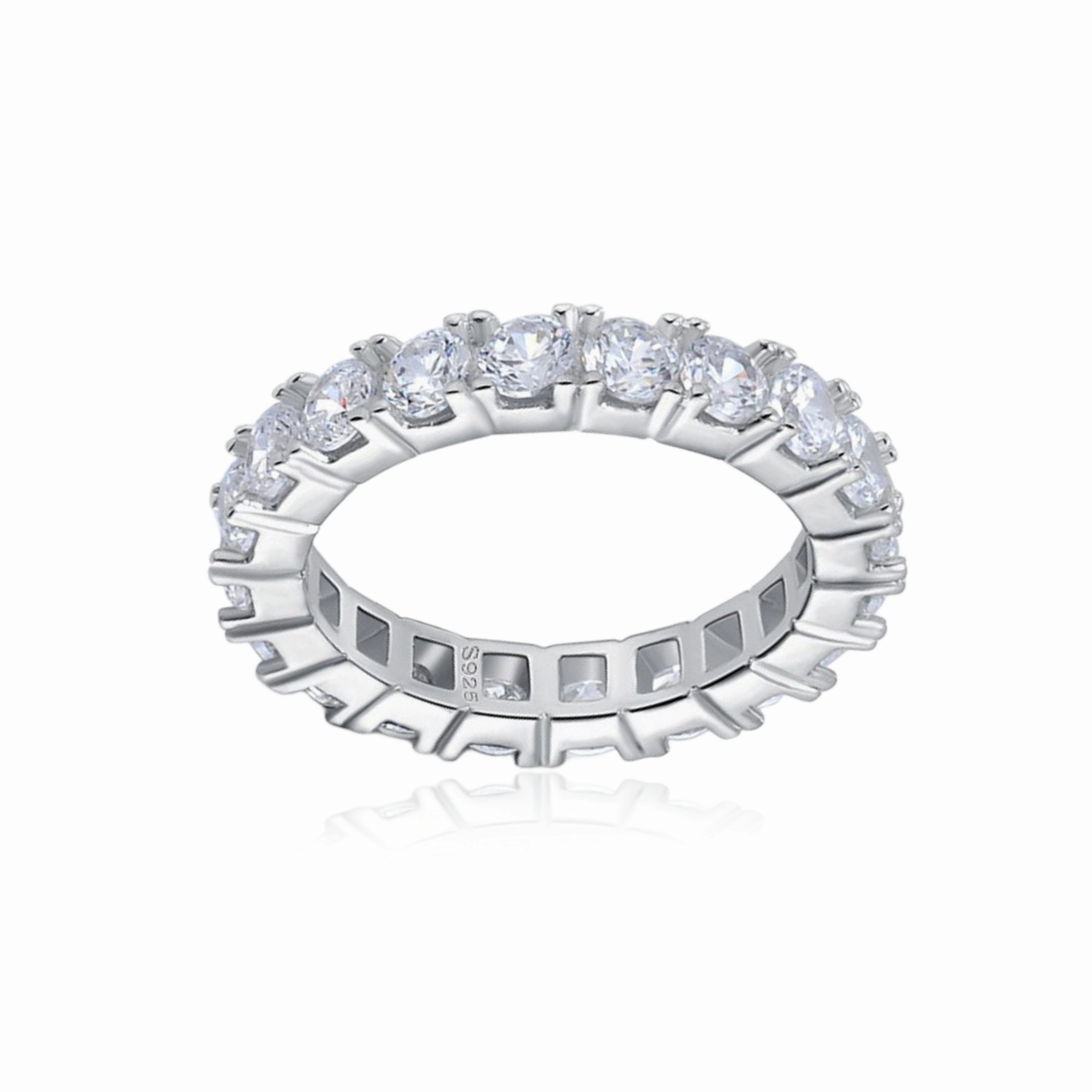 Artisan Flair Rhodium Plated Sterling Silver 3mm CZ Eternity Band Ring in Basket Setting