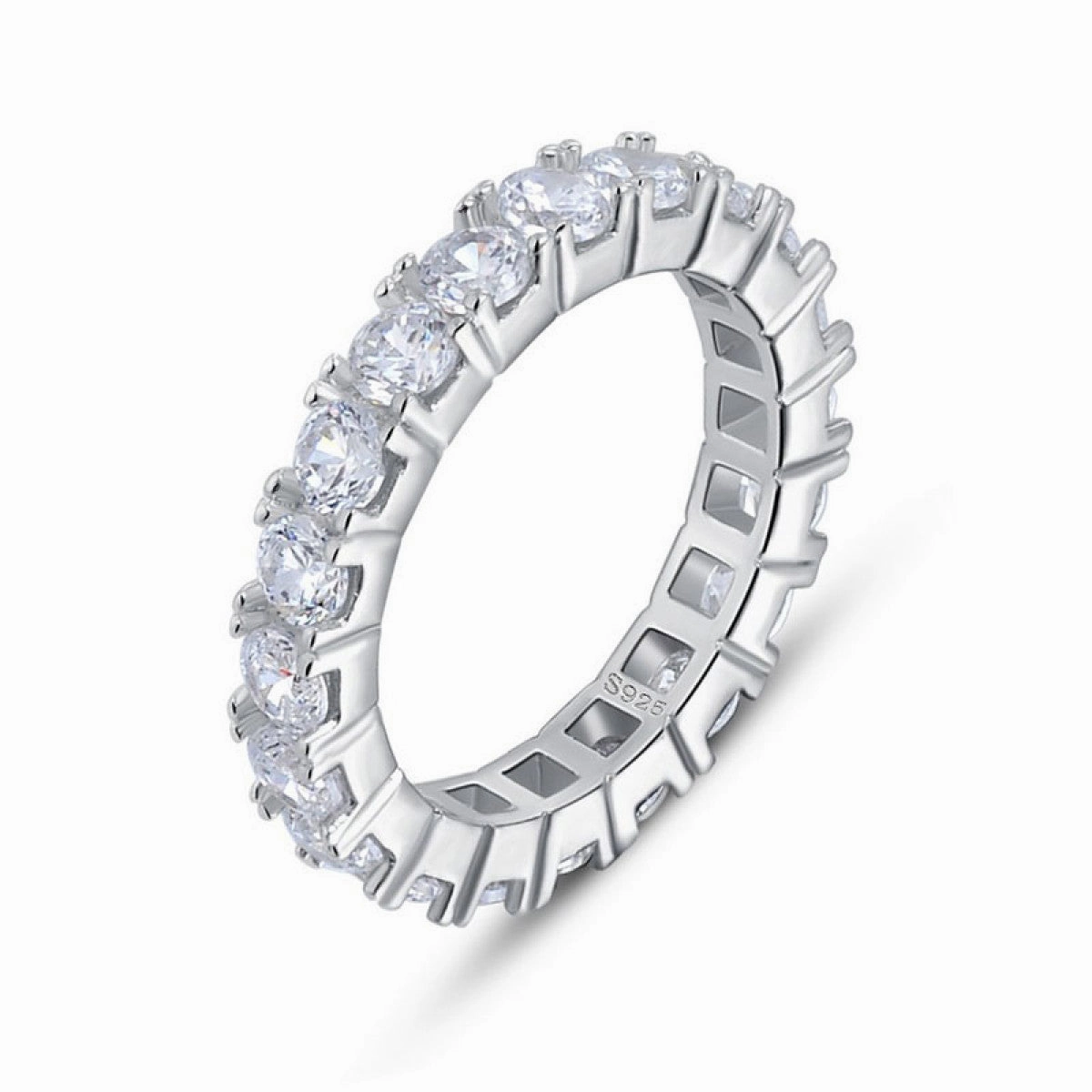 Charming Gems Rhodium Plated Sterling Silver 3mm CZ Eternity Band Ring in Basket Setting