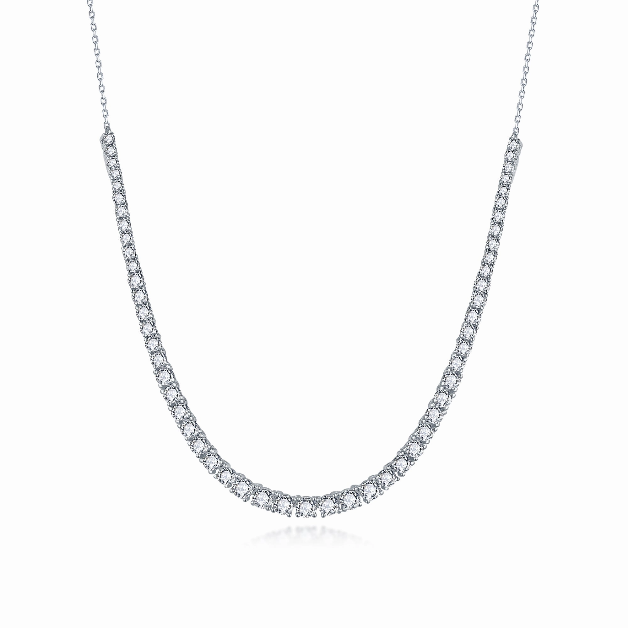 Rhodium Plated Sterling Silver Graduated CZ Half Tennis Necklace Party Detail