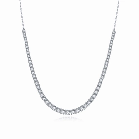 Rhodium Plated Sterling Silver Graduated CZ Half Tennis Necklace Party Detail