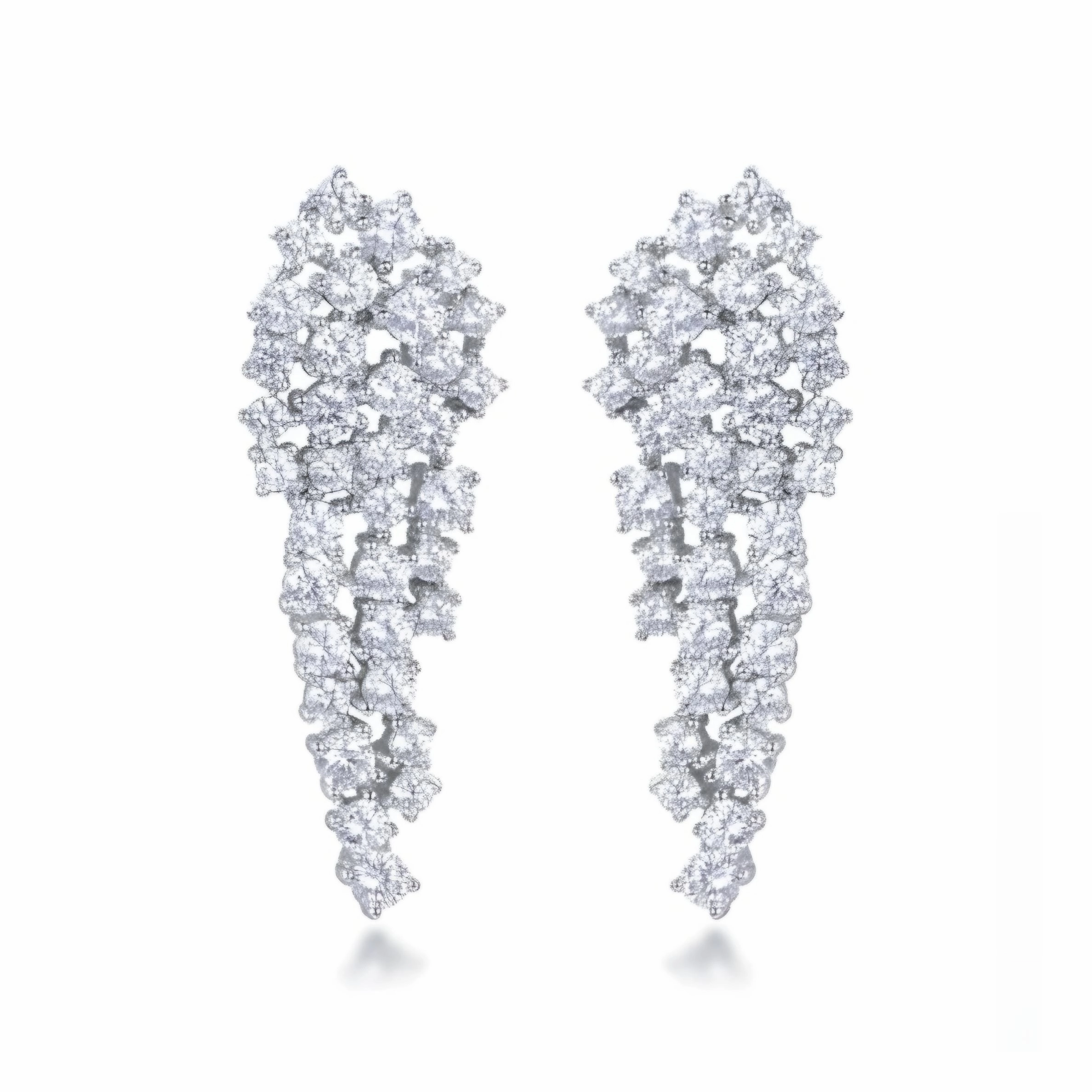 Rhodium Plated Sterling Silver Long Inverted Teardrop Cluster Stud Earrings Inspired Accent Delicate Design