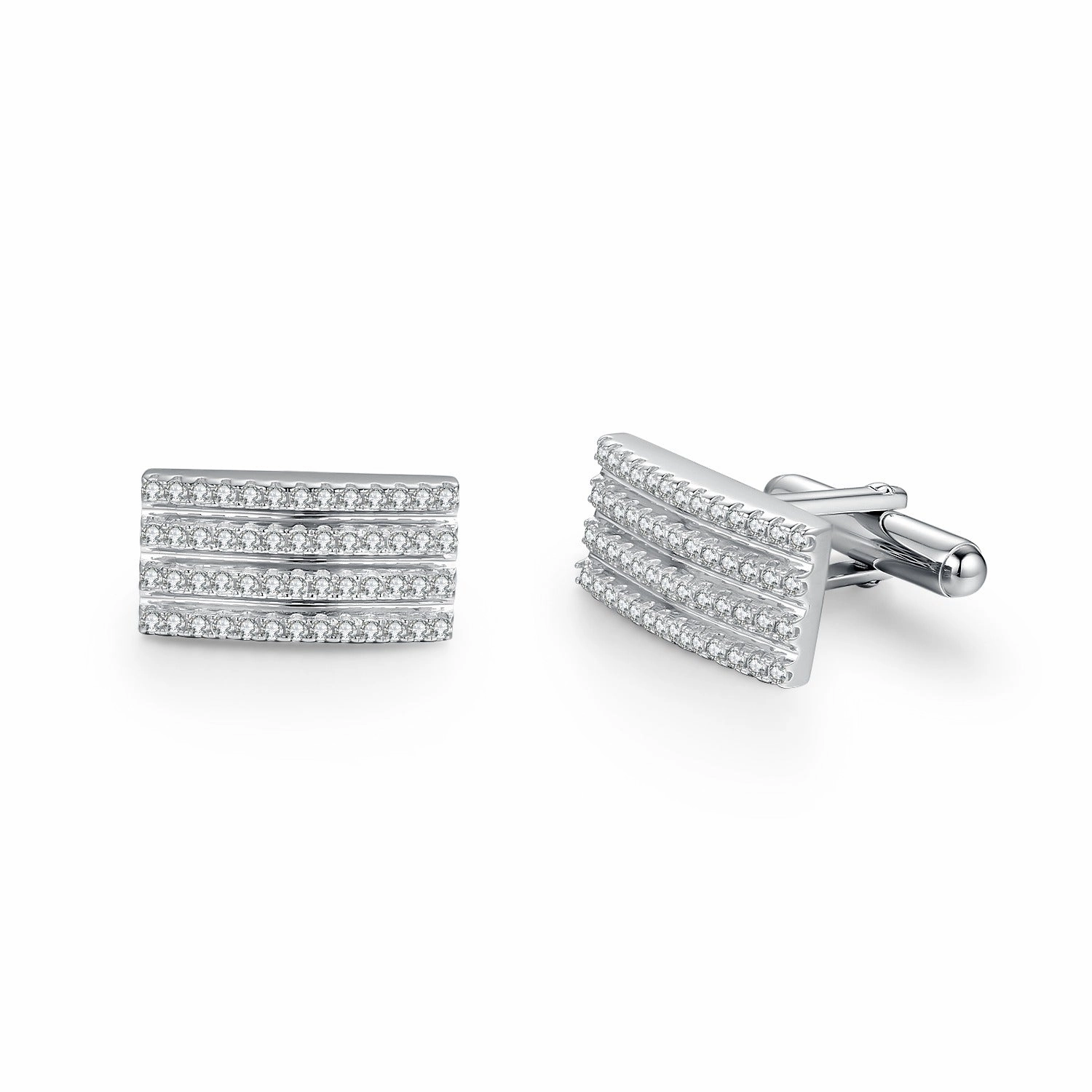 Rhodium Plated Sterling Silver Micropave Striped Cufflinks Pretty Touch