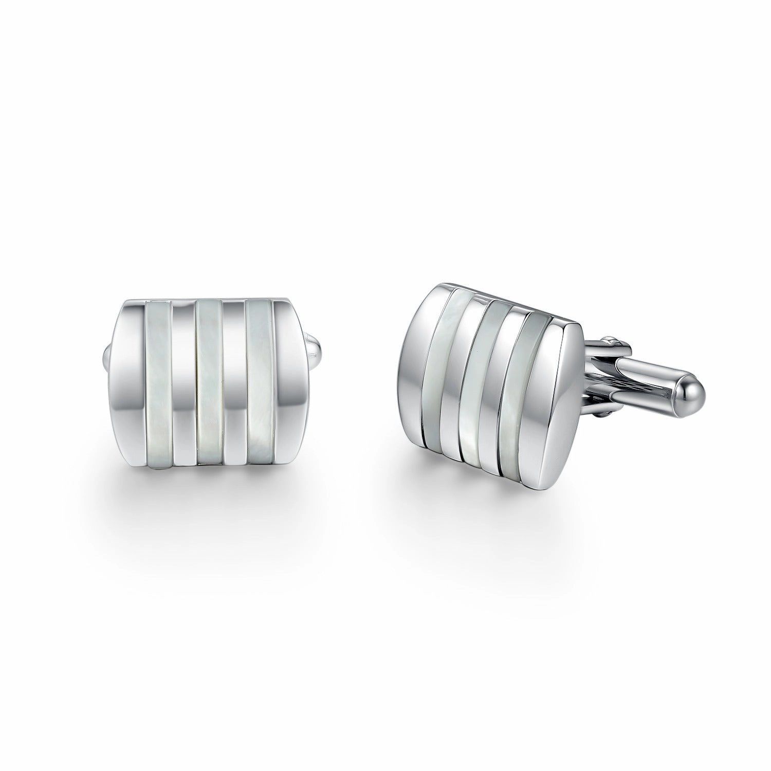 Rhodium Plated Sterling Silver Mother of Pearl/Black Onyx and Striped Cufflinks Shiny Embellishment Sophisticated Vibe