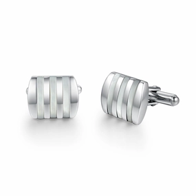 Rhodium Plated Sterling Silver Mother of Pearl/Black Onyx and Striped Cufflinks Shiny Embellishment Sophisticated Vibe