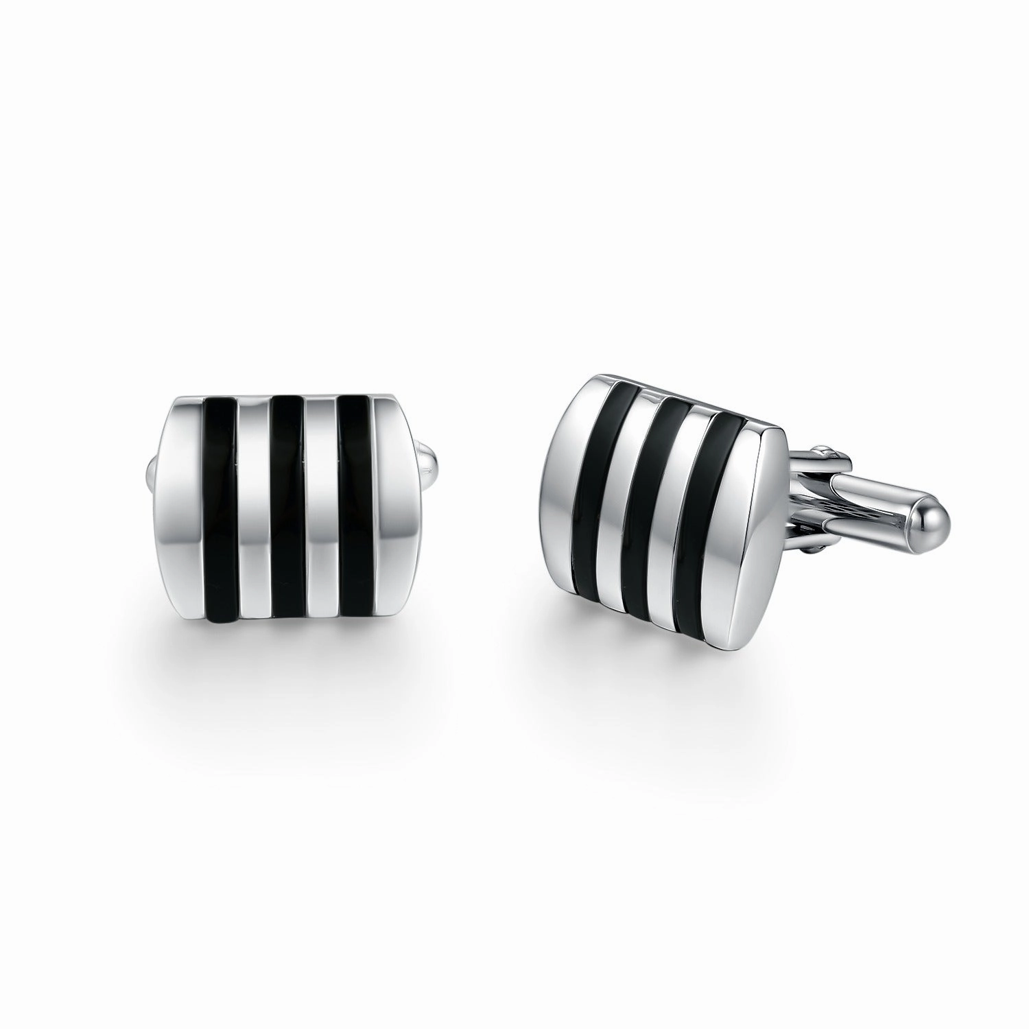 Refined Highlight Rhodium Plated Sterling Silver Mother of Pearl/Black Onyx and Striped Cufflinks