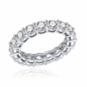 Urban Pop Rhodium Plated Sterling Silver Ring 4mm CZ Eternity Band Ring in Airline Setting