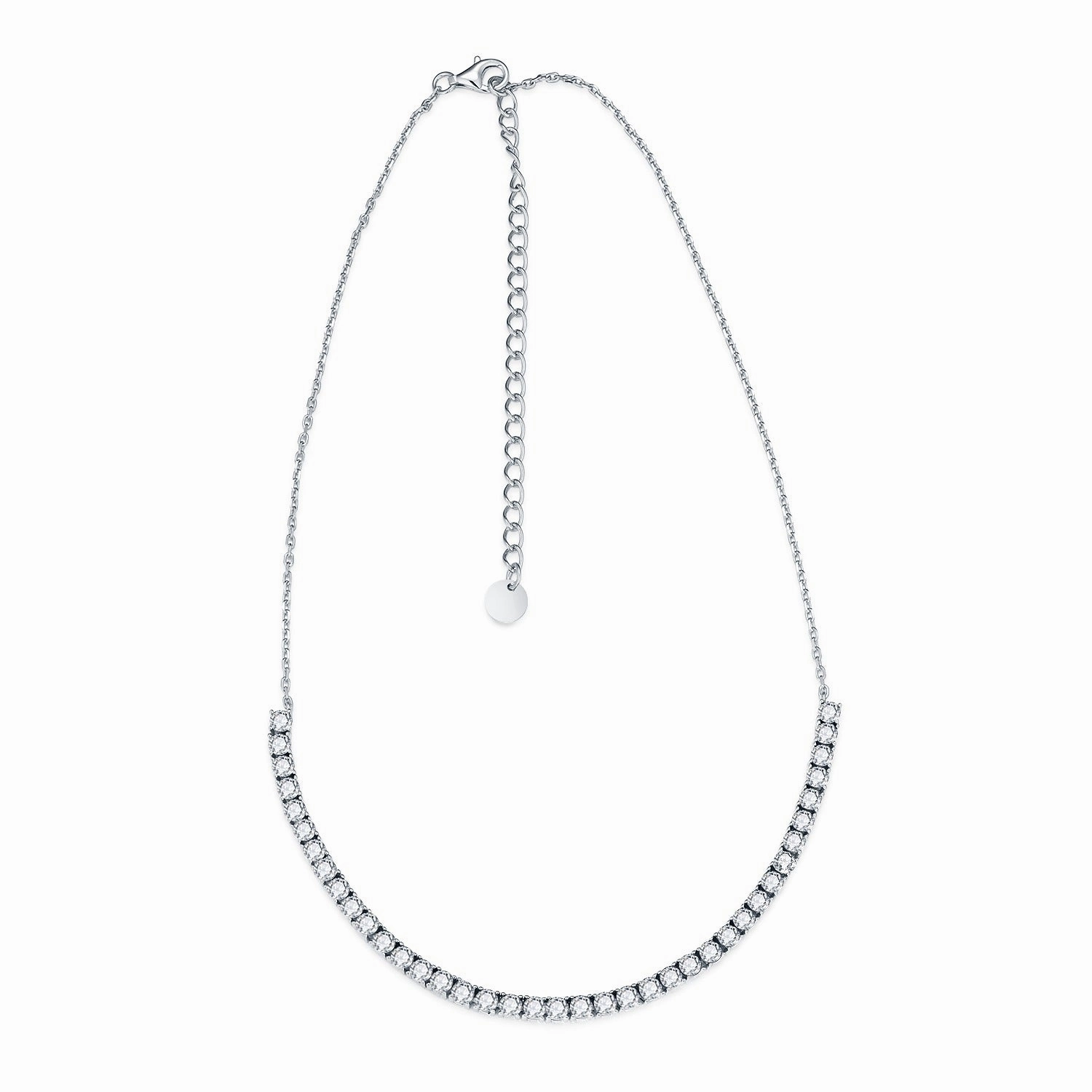 Contemporary Layer Rhodium Plated Sterling Silver Stone CZ Half Tennis Necklace