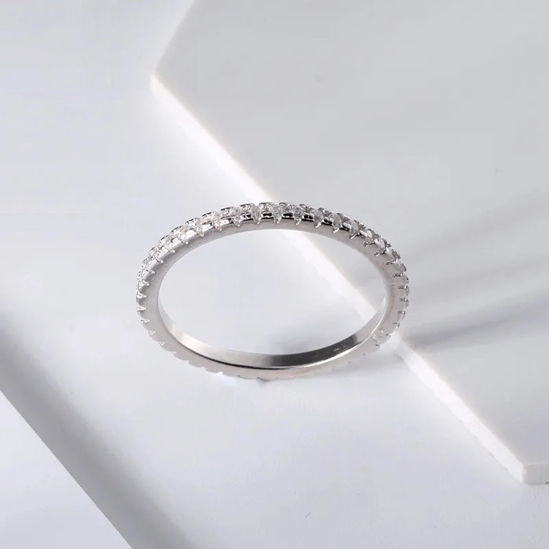 Rhodium Plated Sterling Silver Thin CZ Eternity Band Ring Subtle Accent Bold Pieces Design