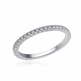 Rhodium Plated Sterling Silver Thin CZ Eternity Band Ring Impeccable Highlight