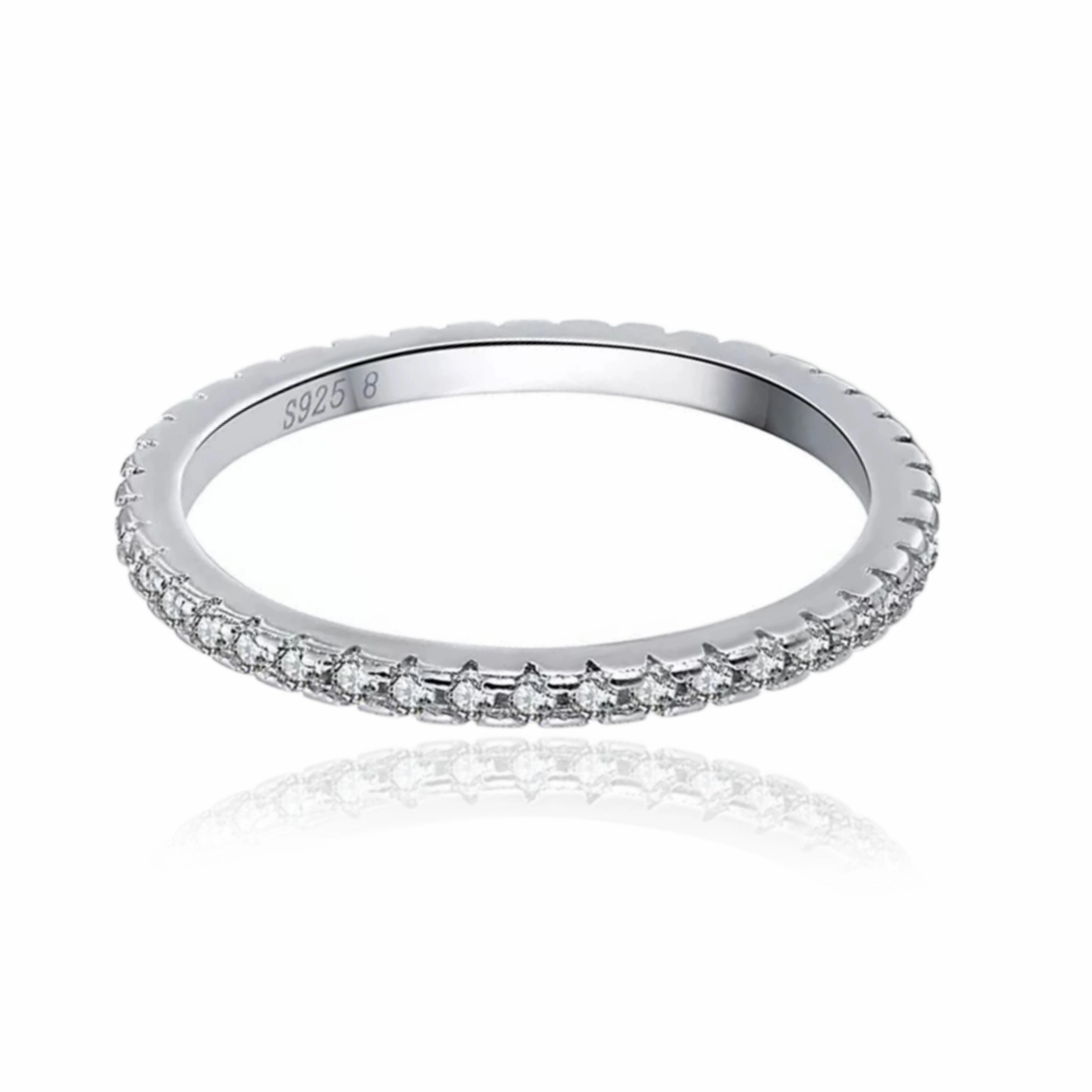 Rhodium Plated Sterling Silver Thin CZ Eternity Band Ring Layered Mood
