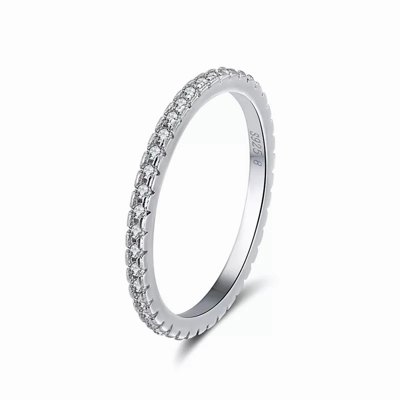 Soft Match Evening Collection Rhodium Plated Sterling Silver Thin CZ Eternity Band Ring