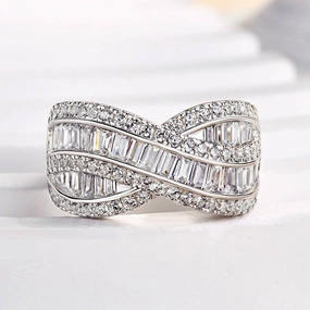 Pretty Pair Louily Stunning Cross Emerald Cut Women's Wedding Band