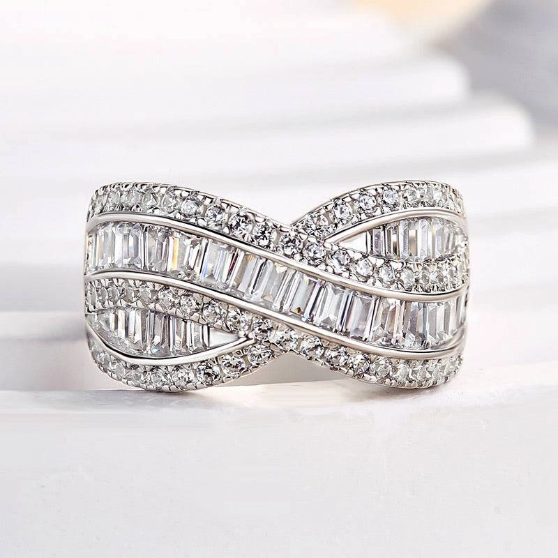 Graceful Finish Louily Stunning Cross Emerald Cut Women's Wedding Band