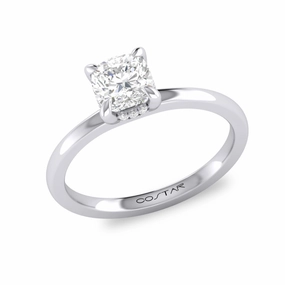 14K White Gold 2Ct. Cushion Cut Diamond Hidden Halo Engagement Ring Luxe Finish