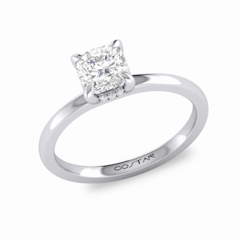 14K White Gold 2Ct. Cushion Cut Diamond Hidden Halo Engagement Ring Luxe Finish