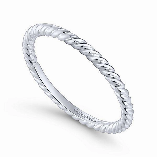 Sentimental Style Rolled Metal Design Stackable Band 14K White Gold
