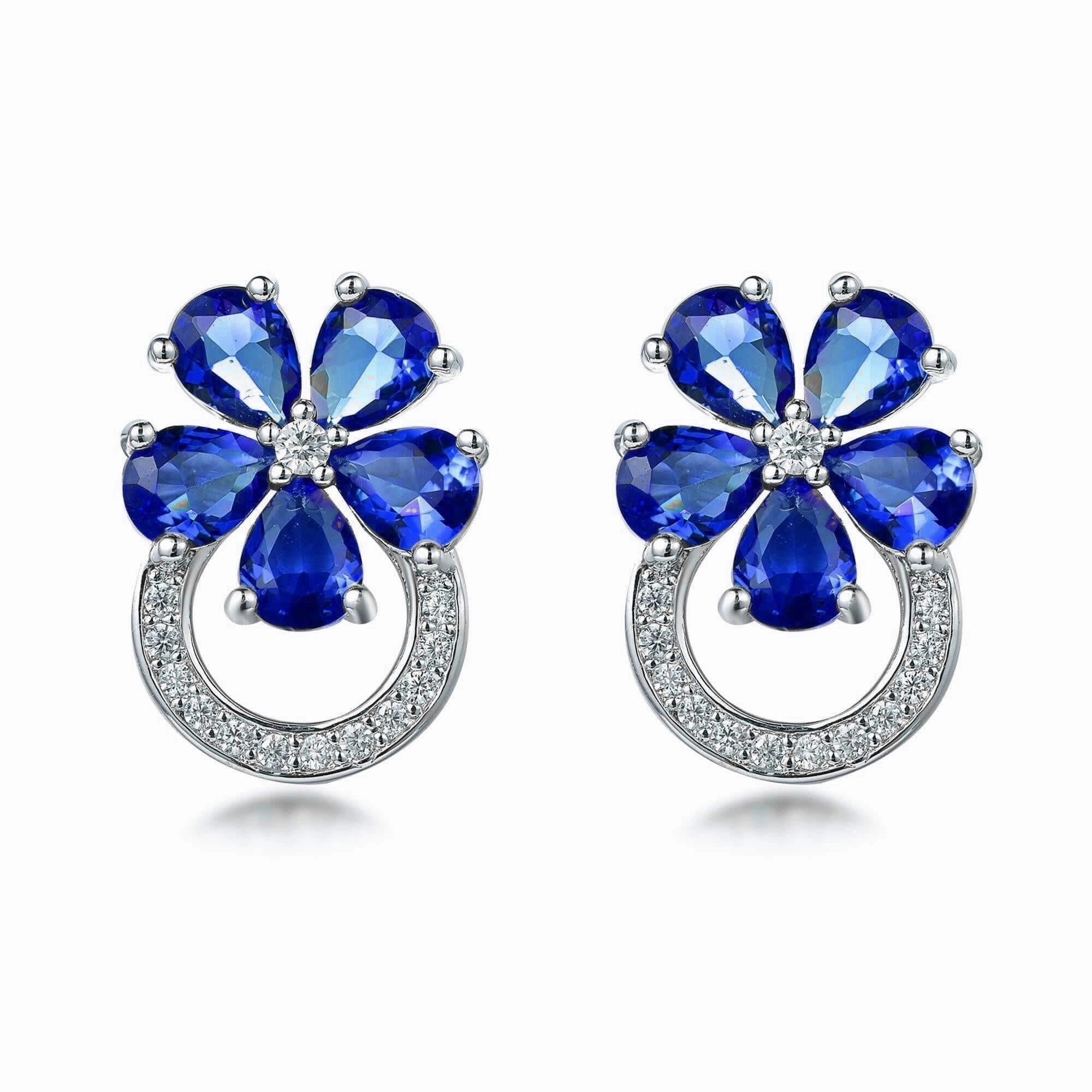 Rhodium Plated Sterling Silver Colorful Flower and Micropave Loop Stud Earrings Refined Shape Personal Style
