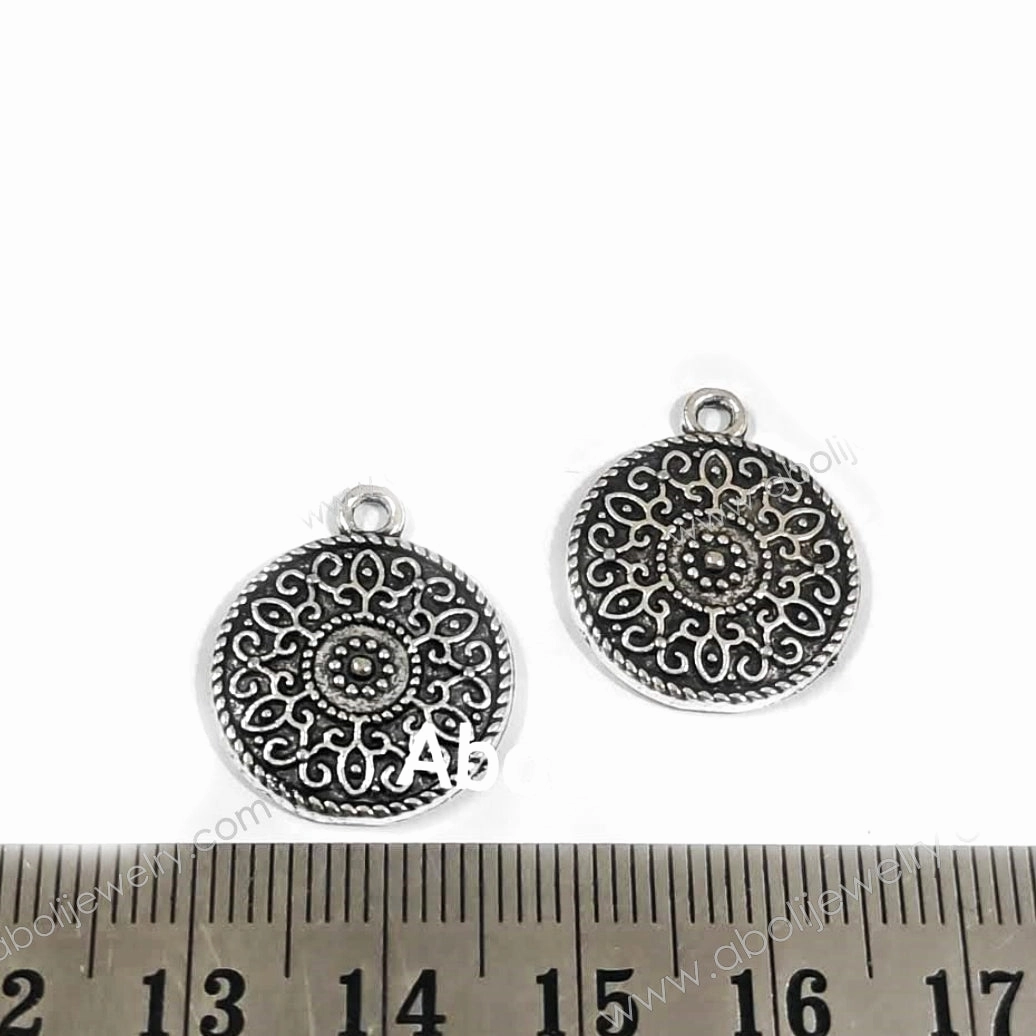 Silver mandala charms disc dangles coins CHMS87 2 charms Stylish Sparkle Fashion Elegance