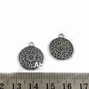 Silver mandala charms disc dangles coins CHMS87 2 charms Stylish Sparkle Fashion Elegance