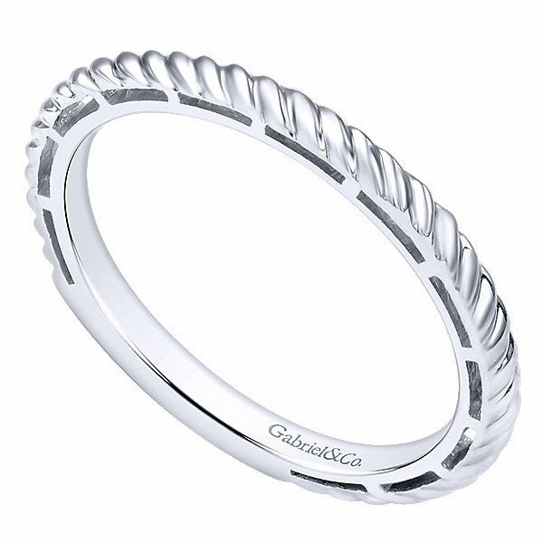 Lightweight Feel Roped Design Stackable Ring 14K White Gold