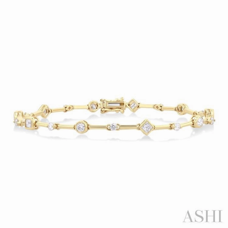 Top Rated Stylish accessories 1 1/5 Ctw Mixed Diamond Cut Bar Link Bracelet in 14K Yellow Gold
