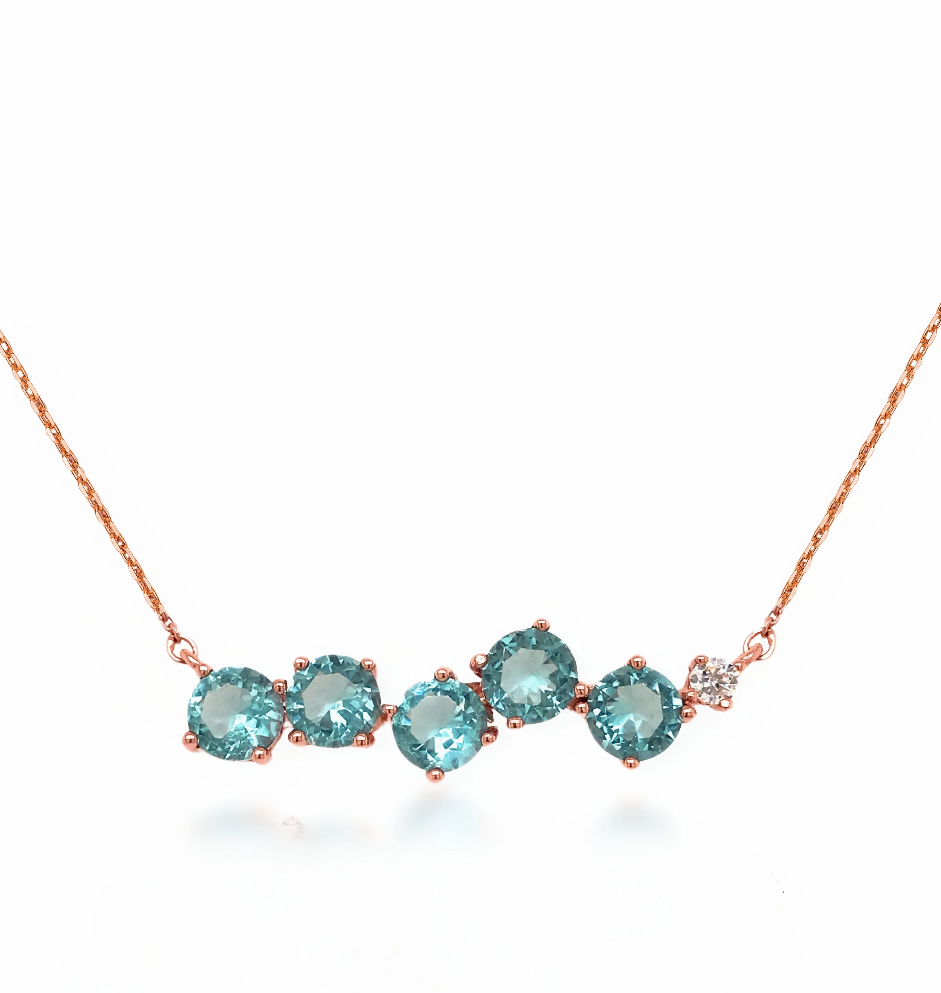 Rose Gold Plated Sterling Silver Bar Necklace with Blue CZs Precious Jewelry