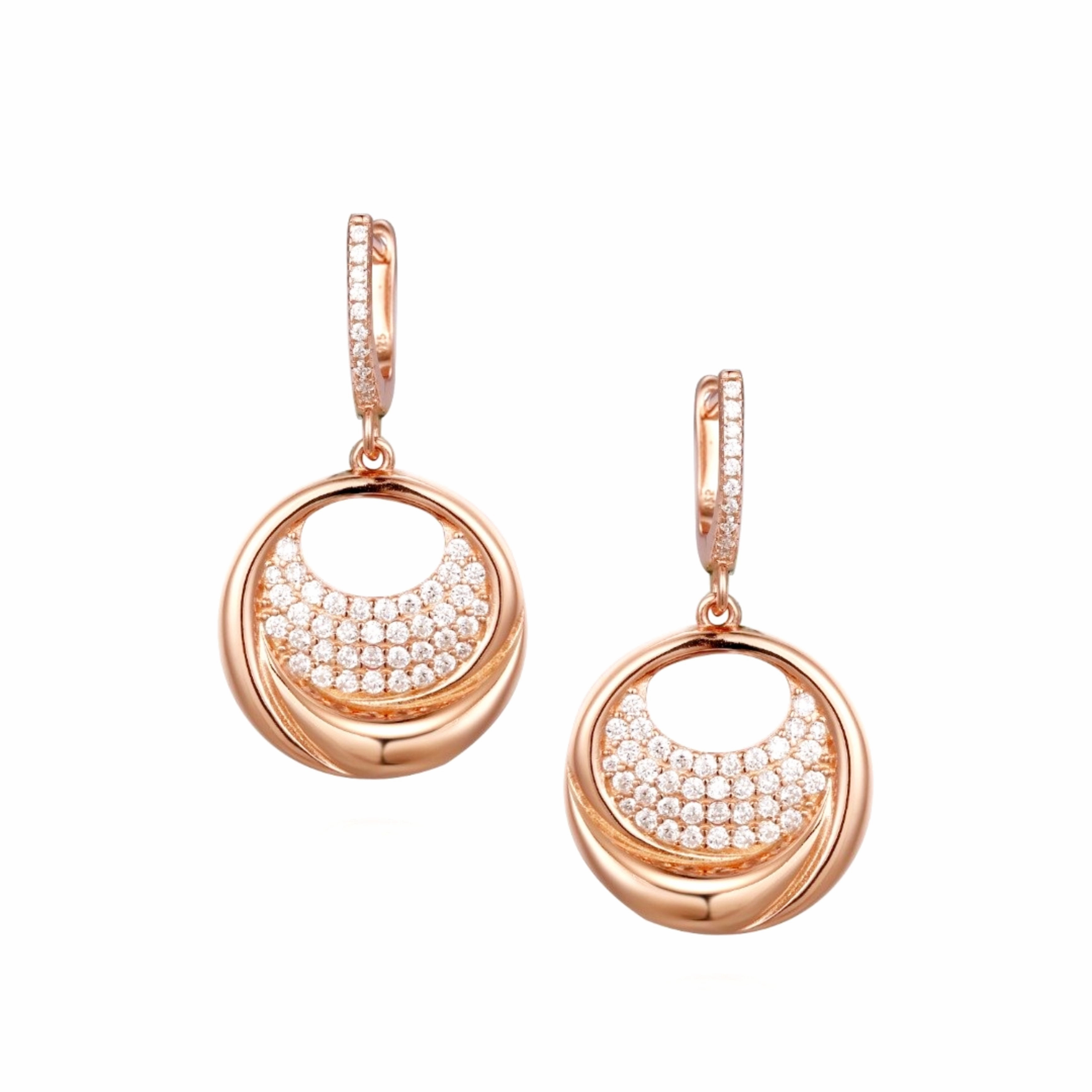 Rose Gold Plated Sterling Silver Circle With CZ Earring Minimalist Accent